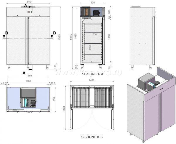 Шкаф холодильный STUDIO 54 OAS MT 1400 H2095 1460X835 -2+8 SP75 230/50 R290