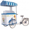 Вело-тележка парковая с морозильной витриной для мороженого в лотках, 3 колеса, 1 ручка, корпус краш.сталь, отделка RAL5012, тент, аккумулятор
