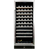 Шкаф холодильный для вина, 110бут., 1 дверь стекло, 11 полок, ножки, +5/+18С, дин. охл., черный+рама нерж.сталь