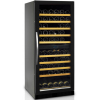 Шкаф холодильный для вина, 119бут. (270л), 1 дверь стекло, 10 полок, ножки, +5/+10С и +10/+18C, дин.охл., черный, R600a, LED, дверь безрамная