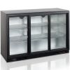 Стол холодильный д/напитков, 328л, 3 двери-купе стекло, 6 полок, ножки, +2/+10С, чёрный, стат.охл.+вентилятор, R134a, подсветка